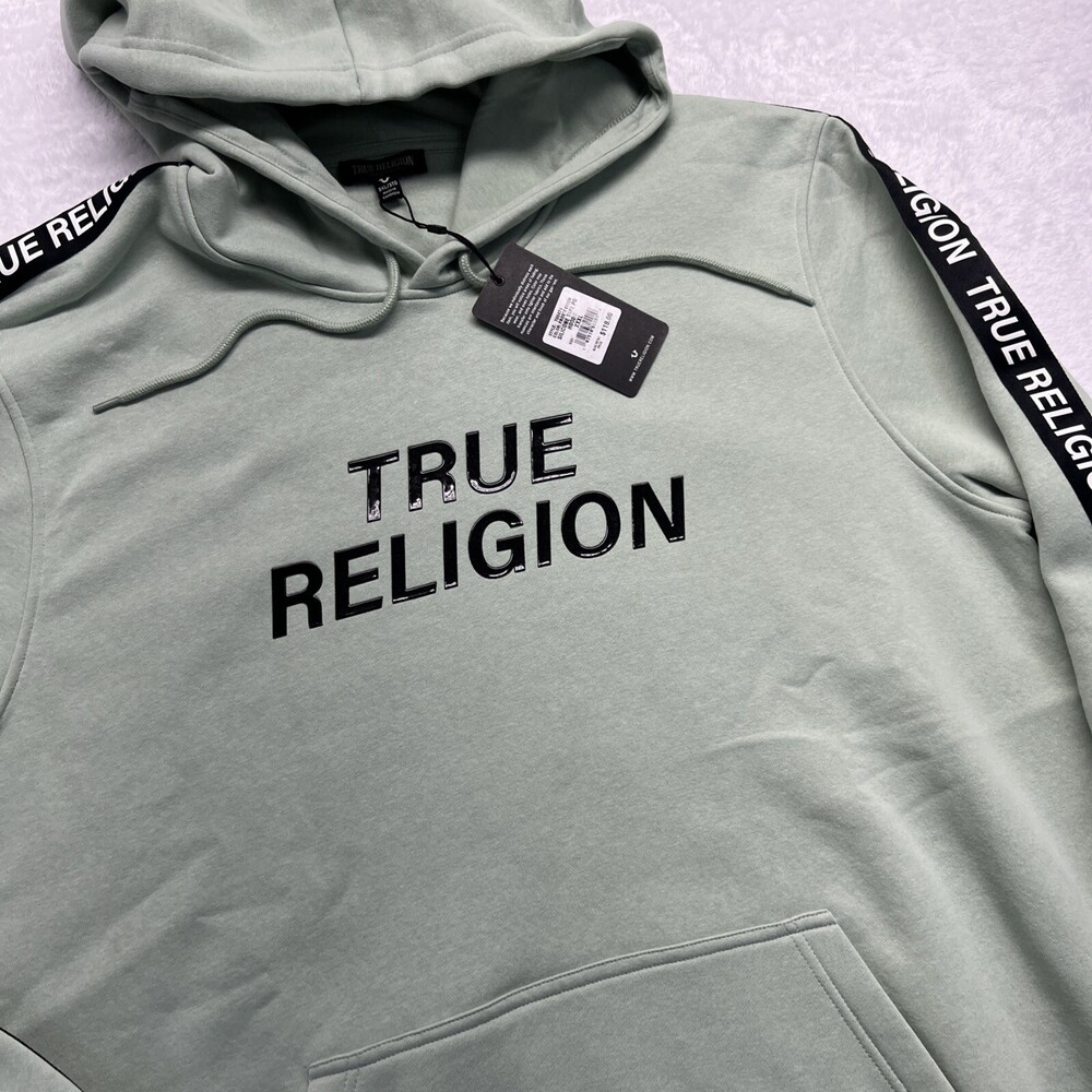 True Religion Silicone Tape Hoodie Pullover Men 3XL Frosty Green NWT $119